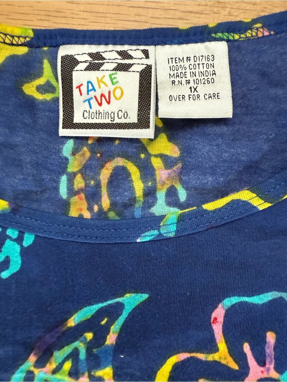 Vintage Take Two 1X Blue Tropical Paisley 100% Cotton T Shirt Dress - Picture 2 of 4